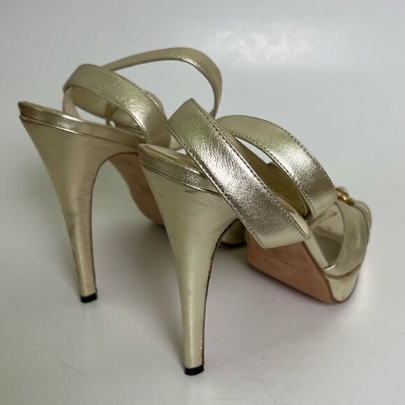 Brian Atwood Crystal Embellished High Heels Metallic Gold Ankle Strap Italy 38 8 - Picture 6 of 12
